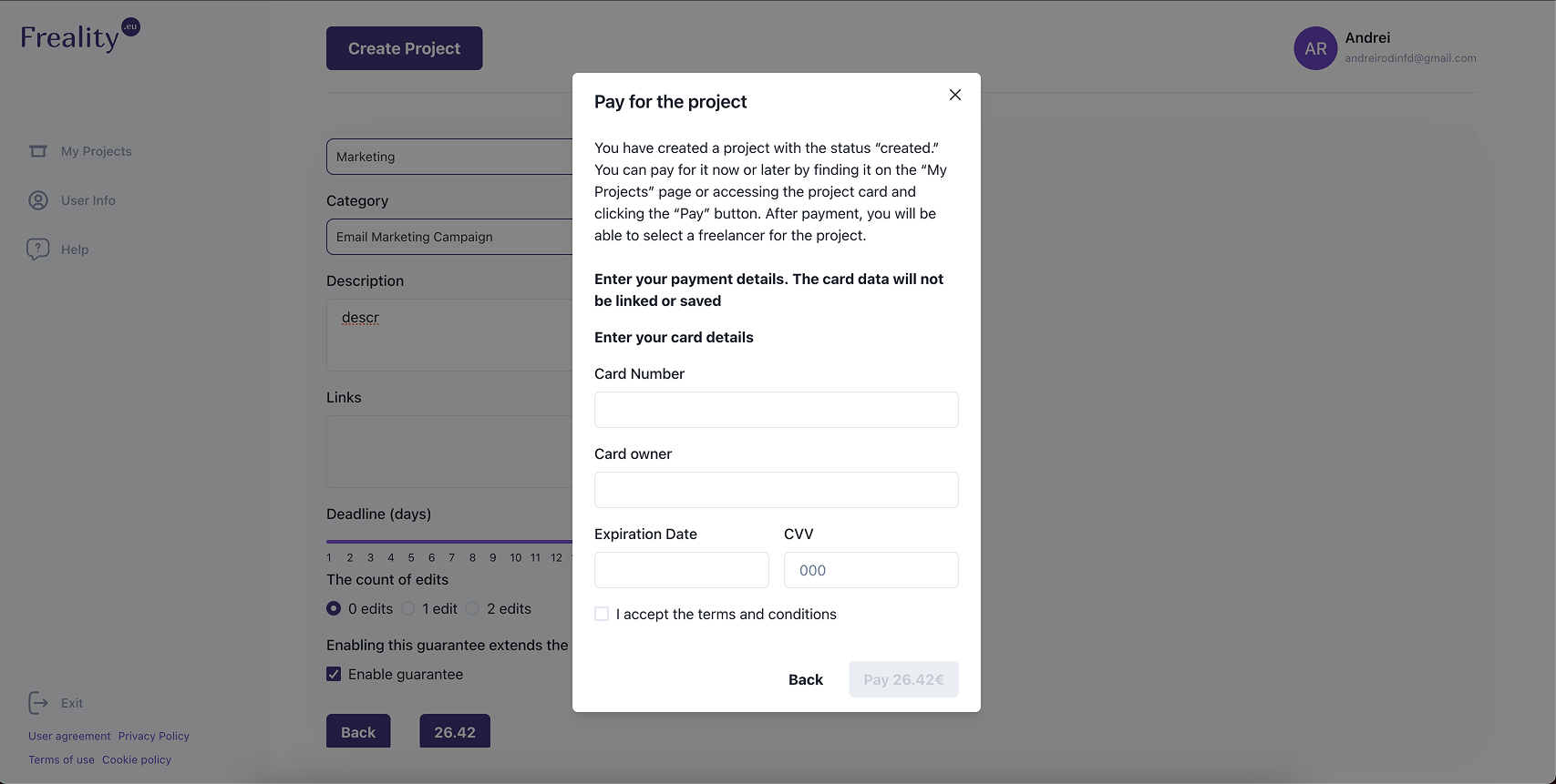 card filling of profile